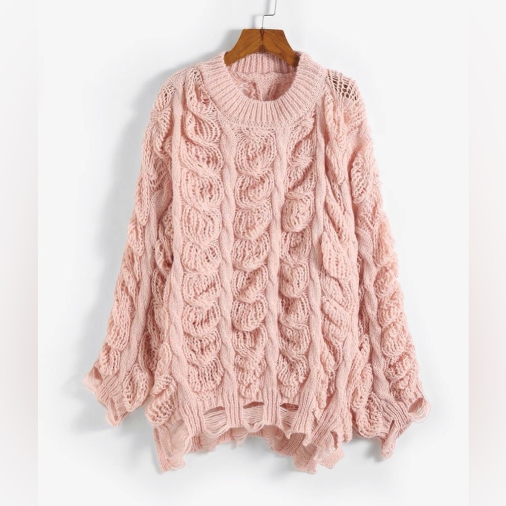 Pink Sweater Cable Knit, Small Medium